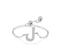 Womens Rings Love, Knuckle Rings for Women Adjustable Chain Arabic Alphabet Design with Round Moissanite 18K White Gold Size R 1/2