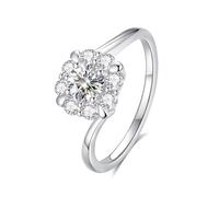 Womens Rings Love, White Gold Wedding Bands for Women Twisted Design Flower with 0.5ct Round Moissanite Platinum 950 Size R 1/2