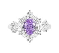 Womens Rings, Oval Ice Flower Cut Corolla Ring For Women Engagement Wedding Ring For Her Sapphire Emerald Amethyst Ruby Simulated Diamond Band Cocktail Jewellery Gift With Box