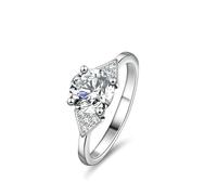 Womens Rings, Promise Ring Dainty 4 Prong 1ct Round Moissanite Silver 14K White Gold Size N 1/2