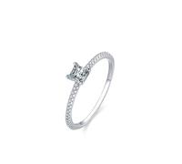 Womens Rings, Rings for Me Classic Row Design 4 Prong Square Lab Diamond 0.5ct and Round Moissanite White Gold Platinum Size O 1/2