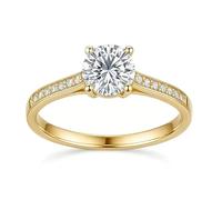 Womens Rings Set, Womens Wedding Ring 4 Prongs with Round Moissanite 14K Yellow Gold Size I 1/2