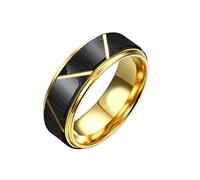 Womens Rings, Tungsten Steel Ring Black Gold Size U 1/2 Matte Brushed 8mm Lines Custom Gifts for Wife Valentines Day Jewelry