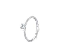 Womens Rings Vintage, The Wedding Band Bead Row Design with Solitaire 4 Claw Round Lab Diamond 0.25ct 14K White Gold Size N 1/2