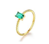 Womens Rings Western, Plain Wedding Ring Gold with Simple Solitaire Rectangular Lab Emerald 0.6Ct 14K Yellow Gold Size M 1/2