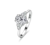 Womens Rings Western, Pre Engagement Ring with 1.5ct Pear Shape Moissanite Silver 9K White Gold Size H 1/2