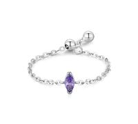 Womens Rings Western, Punk Rings for Women Adjustable Chain Design with Solitaire Marquise Amethyst 0.3ct White Gold Platinum Size K 1/2