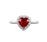 Womens Rings Western, Set Wedding Ring Elegant Heart Lab Ruby 2.65Ct with Round Moissanite 18K White Gold Size N 1/2