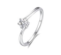 Womens Rings Western, Wedding Anniversary Band Thin Solitaire Ring with Round Moissanite 0.3ct Silver 14K White Gold Size Q 1/2
