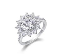 Womens Rings Western, Women's Band Rings Thin with Sunflower Moissanite 3ct Silver 14K White Gold Size I 1/2