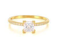 Womens Rings Western, Yellow Gold Ring Sets for Women 9K Delicate with Square Moissanite Size N 1/2