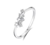 Womens Rings White Gold, Diamond Wedding Band Sets for Women Saturn Design and Star with Round Shape Diamond Platinum 950 Size J 1/2