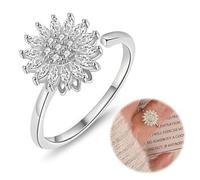 Women's Rings, Women's Ring, Anti-Stress Ring, Sunflower Ring, Friendship Ring, Open Rotating Thin Ring Gifts for Women Men Girl Daughter Mom Wife Unisex (Silver)