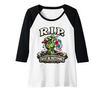 Womens RIP Rest in Patterns Zombie Crochet Hook Knitting Horror Raglan Baseball Tee