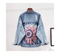 Women'S Ripped Denim Jacket - Bohemia Floral Embroidery Fashion Streetwear Jeans Outwear For Female, Sequin Appliques Long Sleeve Female Autumn Cowboy Tops Coat S - Xl,Blue,S