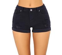 Women's Ripped Denim Shorts Low Waist Stretch Distressed Short Jeans Rolled Cuffed Hem Elasticity Skinny Ripped Jeans Shorts Summer Casual Y2K Streetwear Stretchy Denim Short Black