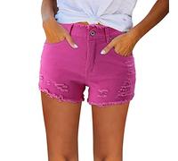 Womens Ripped Jean Shorts Stretch Washed Distressed Destroyed Denim Shorts High Waisted Stretchy Summer Casual Hot Pants Durable Workwear Shorts with Pockets Pink