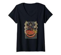 Womens Ripple Junction Vintage Witch and Black Cat Halloween Spooky V-Neck T-Shirt