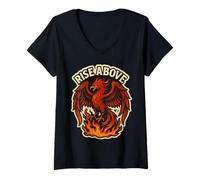 Womens Rise Above Phoenix Rising From Ashes Fire Bird Motivational V-Neck T-Shirt