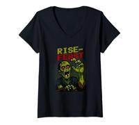 Womens Rise and Feast Funny Pixel Art Zombie Halloween V-Neck T-Shirt