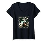 Womens Rise and Shine Graphic Costume for a Bright Start V-Neck T-Shirt