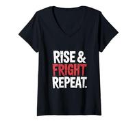 Womens Rise Fright Repeat Halloween V-Neck T-Shirt