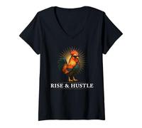 Womens Rise & Hustle Hard Work Grind Quote Funny Hustler V-Neck T-Shirt