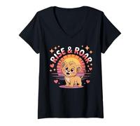 Womens Rise & Roar Lion Sunrise Graphic Powerful Motivation V-Neck T-Shirt