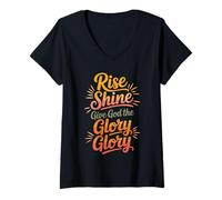 Women's Rise Shine Give God the Glory Glory Christian Joyful Praise V-Neck T-Shirt