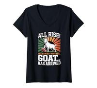Womens Rise The Fantasy Football GOAT Has Arrived Football Fans V-Neck T-Shirt