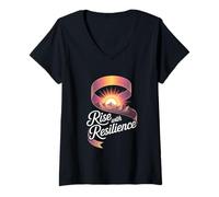 Womens Rise with Resilience Breast Cancer Awareness Month V-Neck T-Shirt
