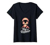 Womens Rise with Resilience Breast Cancer Awareness V-Neck T-Shirt
