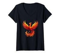 Women's Rising Flames Phoenix Rebirth Mythical Bird V-Neck T-Shirt