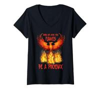 Women's Rising Phoenix Flames Fire Bird Rebirth V-Neck T-Shirt