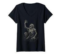 Womens Rising Undead Creepy Graveyard Scene V-Neck T-Shirt