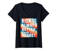 Womens Risk is Always, Better, Than Regret Motivational Quote Graph V-Neck T-Shirt