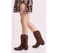 Womens Rita Faux Suede Studded Tassel Detail Western Cowboy Calf Boots Chocolate 3