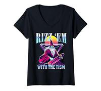 Womens Rizz Em With The Tism Autism Awareness Funny Skate Wizard V-Neck T-Shirt