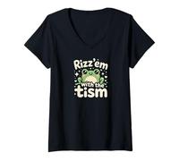 Women's Rizz Em' with The Tism Awesome Autism Aware Charming Teas V-Neck T-Shirt