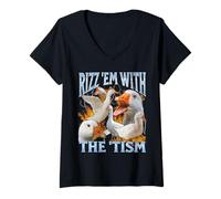 Womens Rizz 'Em With The 'Tism Funny Goose Meme Bootleg Y2K Graphic V-Neck T-Shirt