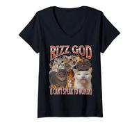 Womens Rizz God I Can't Speak To Women Funny Cat Meme Bootleg V-Neck T-Shirt