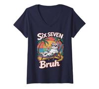 Womens Rizzler 67 Bruh Cat Vacation Teacher My Trip 6 7 Gen Alpha Z V-Neck T-Shirt