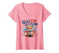 Womens Rizzler RIZZ 'EM with TISM Patriotism Fox Proud Austism Mom V-Neck T-Shirt