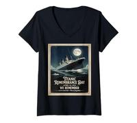Women's RMS Titanic 1912 Remembrance Day Vintage Memorial Design V-Neck T-Shirt