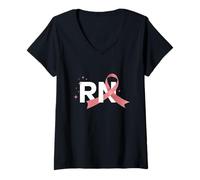 Womens RN Nurse Breast Cancer Awareness Shirt, Pink RN Nurse Logo V-Neck T-Shirt