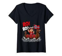 Women's Ro Ro Norwegian Viking Dragon Longship V-Neck T-Shirt