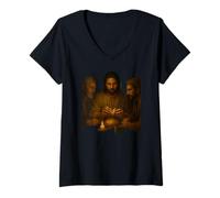 Womens Road to Emmaus Jesus Breaking Bread with Disciples Design V-Neck T-Shirt