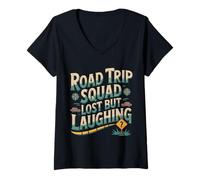 Womens Road Trip Squad Lost But Laughing Travel Fun - V-Neck T-Shirt