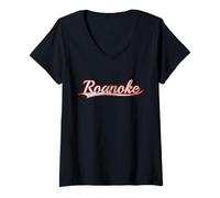 Women's Roanoke Virginia Blue Ridge Vintage Varsity Distressed V-Neck T-Shirt