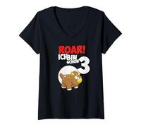 Women's Roar Triceratops 3rd Birthday boy 3 Years Dinosaur V-Neck T-Shirt
